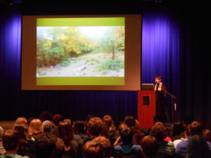 Cindy Irwin gives an educational presentation at Eastside Preparatory School in Seattle